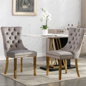 Nikki Collection Modern, High-end Tufted Solid Wood Contemporary Velvet Upholstered Dining Chair with Golden Stainless Steel Plating Legs